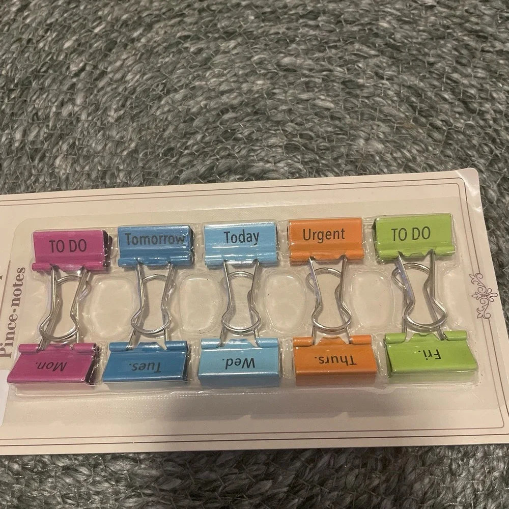 ✅Jot Colorful Days of the Week Binder Clips 10pc Office School #️⃣0835